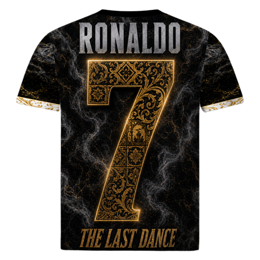 White Cristiano Ronaldo Legacy all-over print t-shirt, back product view of The Last Dance design