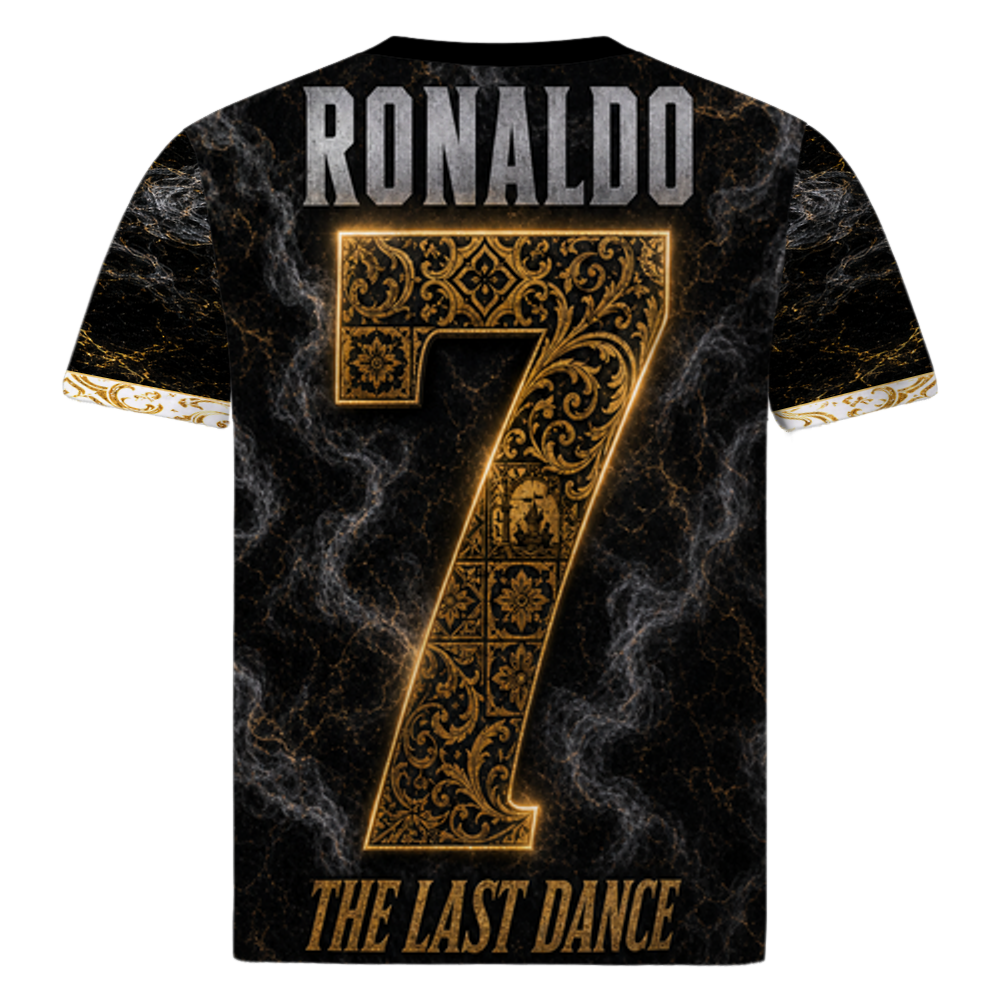 White Cristiano Ronaldo Legacy all-over print t-shirt, back product view of The Last Dance design